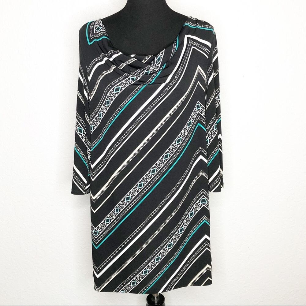WHBM black white green striped cowl neck tunic size Large